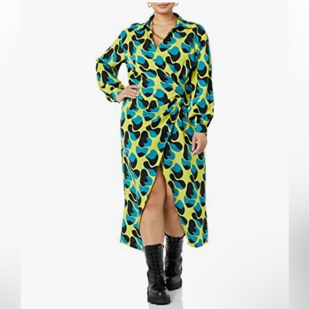 NWT TEREA Raina Draped Crossover Maxi Dress Citronelle Cell print Size XL
